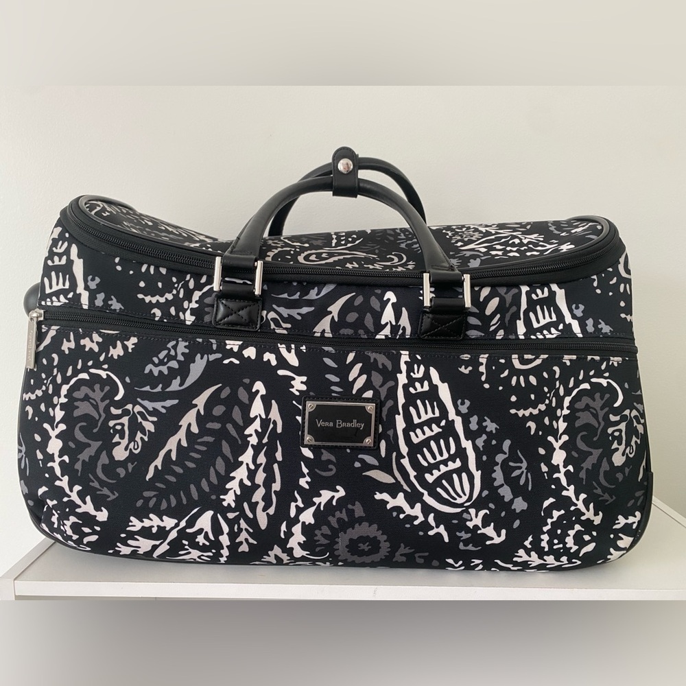 Vera Bradley Black & White Duffle Bag with Suitcase Wheels & Handle